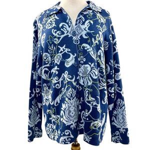 Vintage Classic Elements Women's XL Blue Floral Cardigan Sweater Cotton